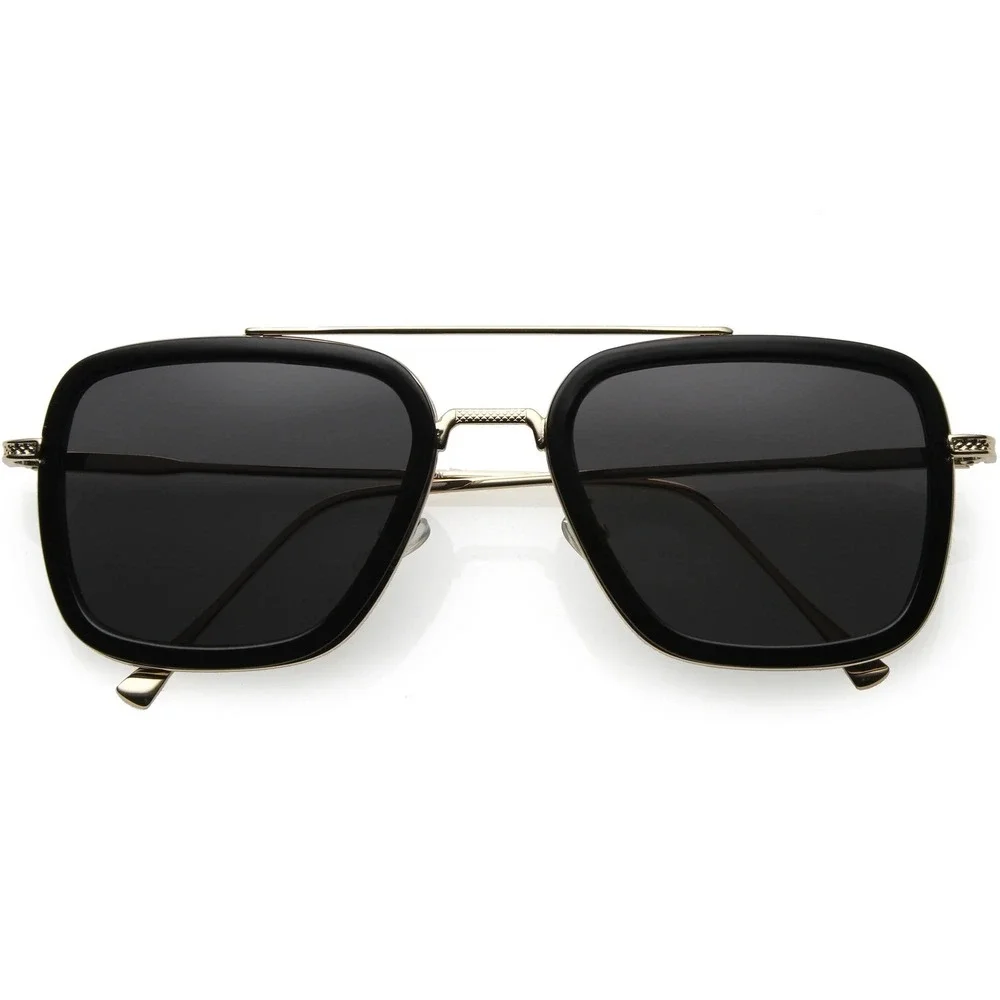 Square Sunglasses Black Gold Frame Stylish Fashion‎ Eyewear Elegant Lents Gafas